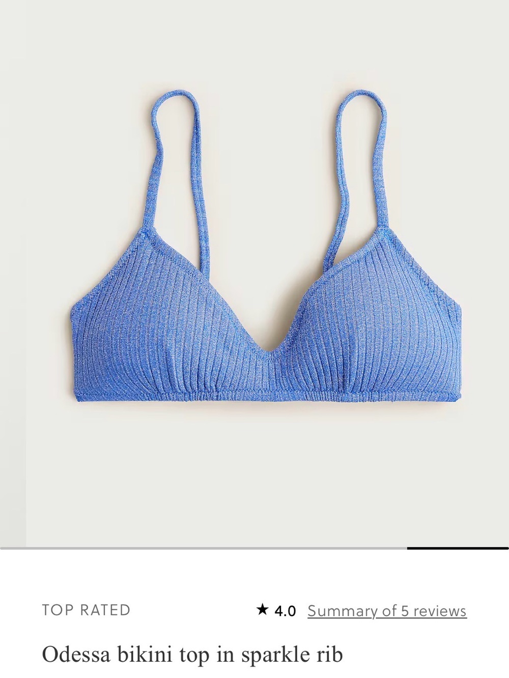 Jcrew Odessa bikini top in sparkle rib